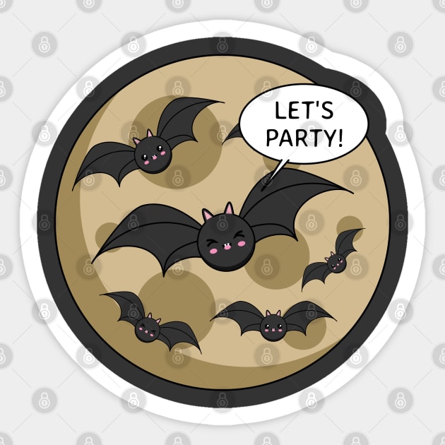 Bats Having Party on Full Moon Sticker by BirdAtWork